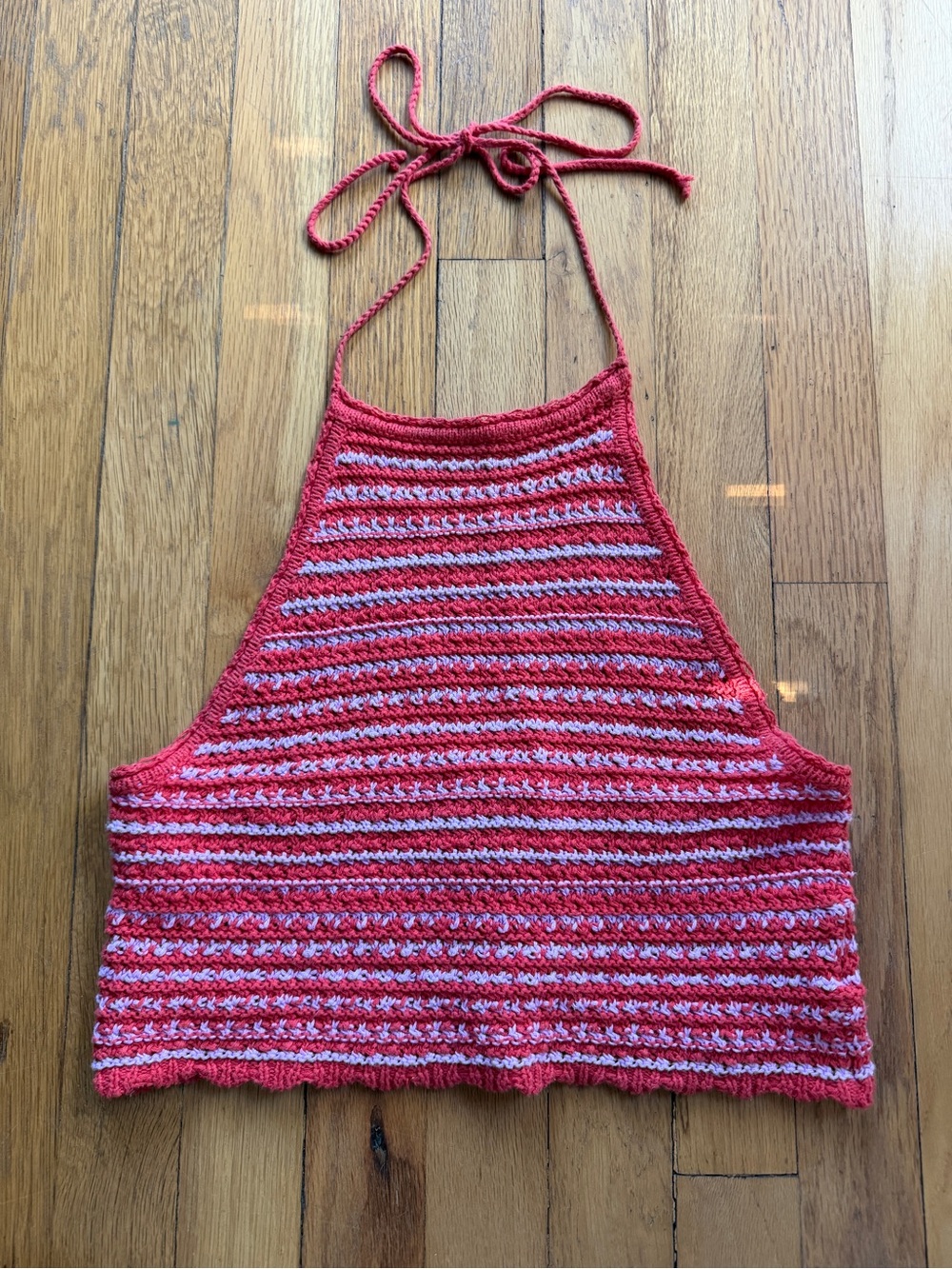 Urban outfitters pink and red striped crochet halter top